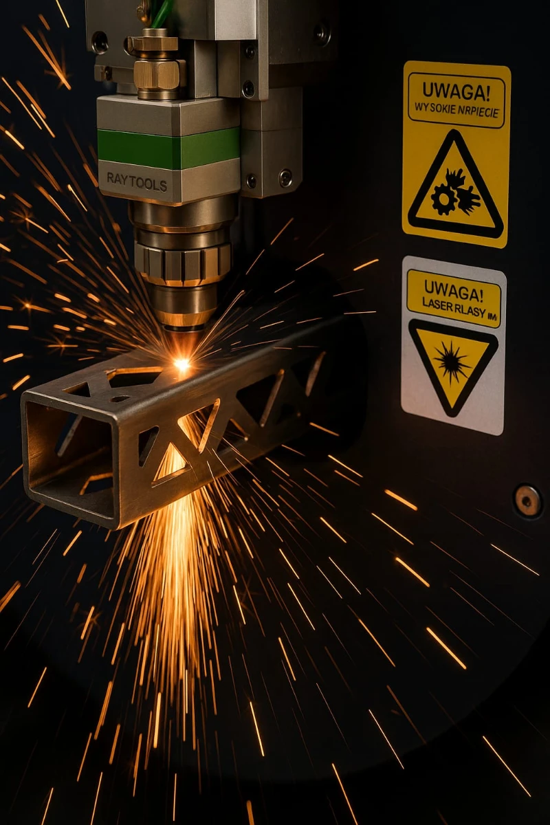 Iskrzące Cięcia laserowe stalowego profilu formującego konstrukcję